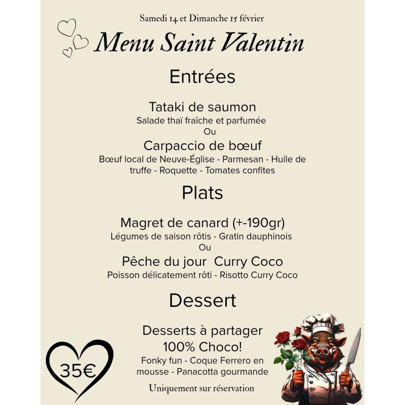 Menu Saint Valentin - Samedi 14/02/26