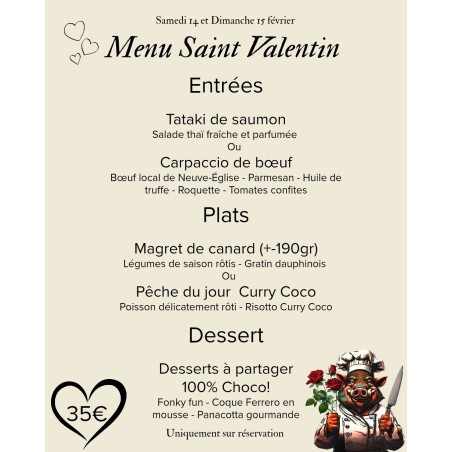 Menu Saint Valentin - Samedi 14/02/26